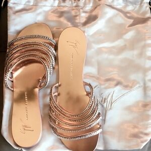 Giuseppe Zanotti Michela Rose Gold Metallic Crystal Flat Women's Sandals